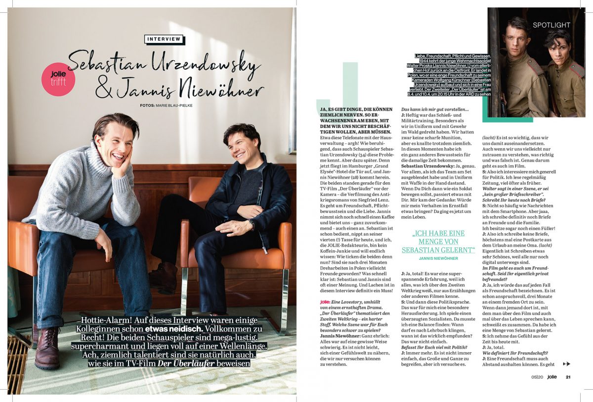 Jannis Niewöhner und Sebastian Urzendowsky für Jolie Magazin. Der Überläufer
